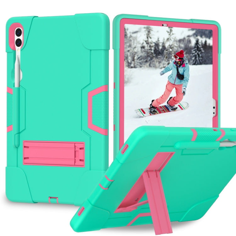 For Samsung Galaxy Tab S9+ Contrast Color Silicone PC Tablet Case with Holder(Mint Green + Rose Red) - Galaxy Tab S9+ Cases by PMC Jewellery | Online Shopping South Africa | PMC Jewellery | Buy Now Pay Later Mobicred