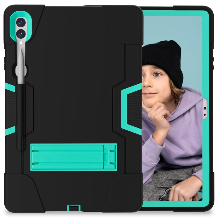 For Samsung Galaxy Tab S9+ Contrast Color Silicone PC Tablet Case with Holder(Black + Mint Green) - Galaxy Tab S9+ Cases by PMC Jewellery | Online Shopping South Africa | PMC Jewellery | Buy Now Pay Later Mobicred