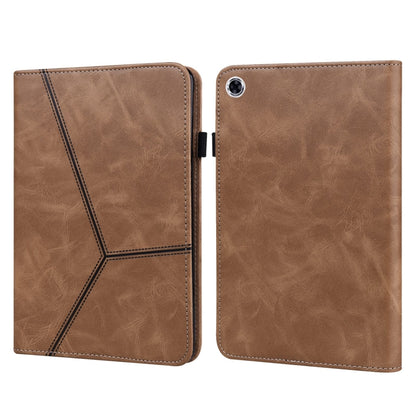 For Samsung Galaxy Tab A9 Solid Color Stripe Embossed Leather Tablet Case(Brown) - Galaxy Phone Cases by PMC Jewellery | Online Shopping South Africa | PMC Jewellery