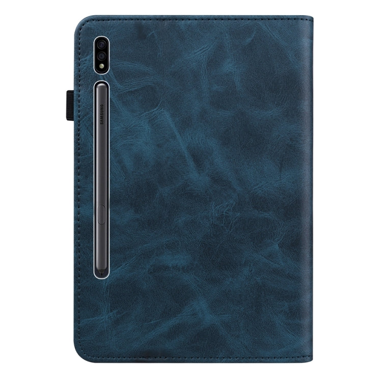 For Samsung Galaxy Tab S7/S8/S9/S9 FE Solid Color Stripe Embossed Leather Tablet Case(Blue) - Galaxy Tab S9 FE by PMC Jewellery | Online Shopping South Africa | PMC Jewellery