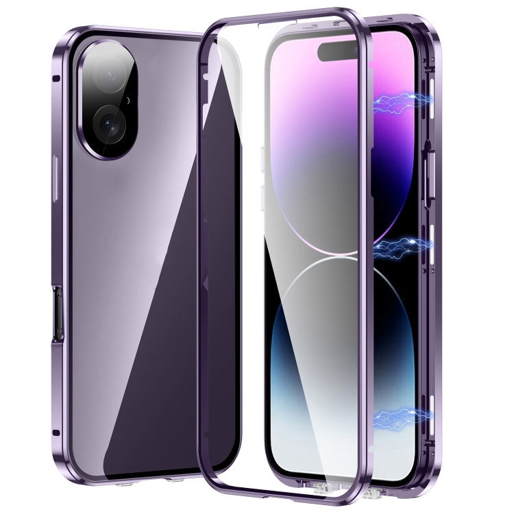 For iPhone 16 Plus Magnetic Double-buckle HD Tempered Glass Phone Case(Purple) - iPhone 16 Plus Cases by PMC Jewellery | Online Shopping South Africa | PMC Jewellery | Buy Now Pay Later Mobicred