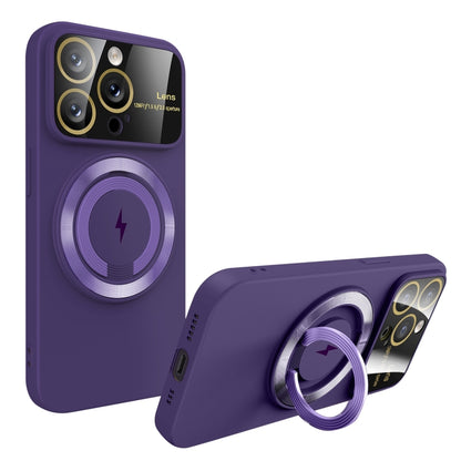 For iPhone 15 Pro Large Window MagSafe Magnetic Holder Phone Case(Dark Purple) - iPhone 15 Pro Cases by PMC Jewellery | Online Shopping South Africa | PMC Jewellery