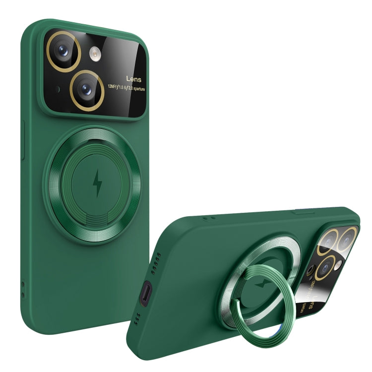 For iPhone 15 Plus Large Window MagSafe Magnetic Holder Phone Case(Dark Green) - iPhone 15 Plus Cases by PMC Jewellery | Online Shopping South Africa | PMC Jewellery