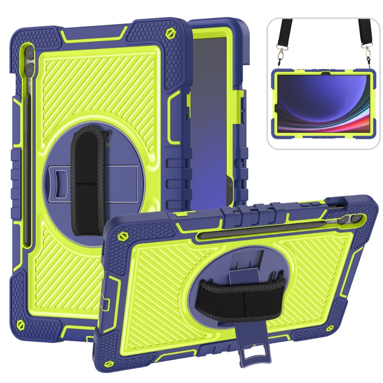 For Samsung Galaxy Tab S9+ 360 Degree Rotation PC Contrast Silicone Tablet Case(Navy Blue + Yellow Green) - Galaxy Tab S9+ Cases by PMC Jewellery | Online Shopping South Africa | PMC Jewellery | Buy Now Pay Later Mobicred