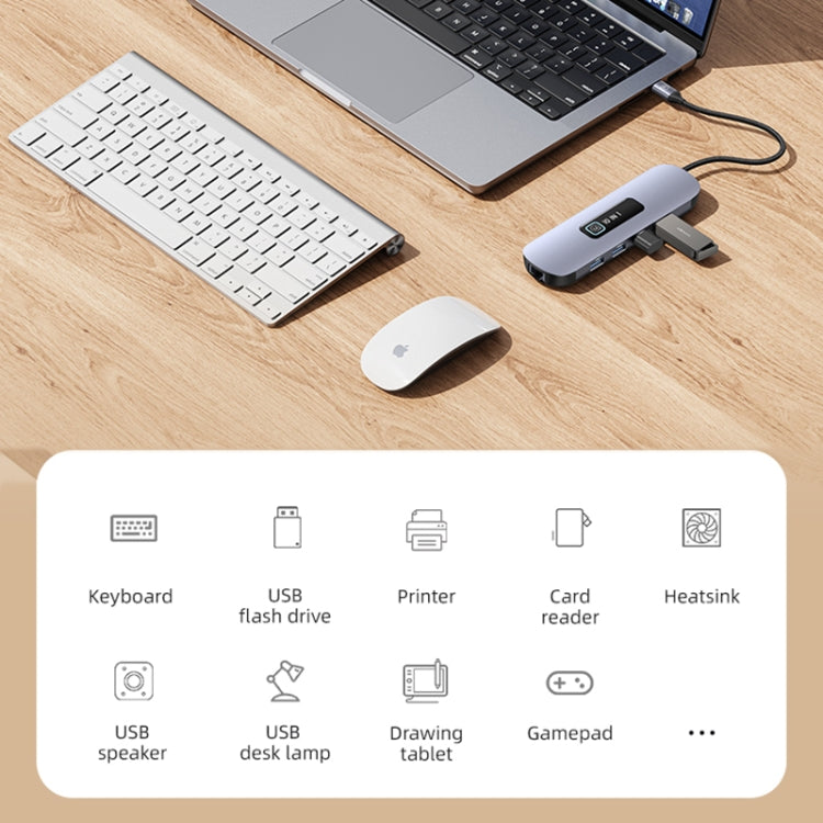 USAMS US-SJ644 PD100W 10 in 1 Aluminum Alloy Multifunctional Type-C HUB with Light(Metal Grey) - USB HUB by USAMS | Online Shopping South Africa | PMC Jewellery | Buy Now Pay Later Mobicred