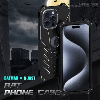 For iPhone 16 Pro Max R-JUST Batman Hollow Metal Phone Protective Case(Black) - iPhone 16 Pro Max Cases by R-JUST | Online Shopping South Africa | PMC Jewellery | Buy Now Pay Later Mobicred