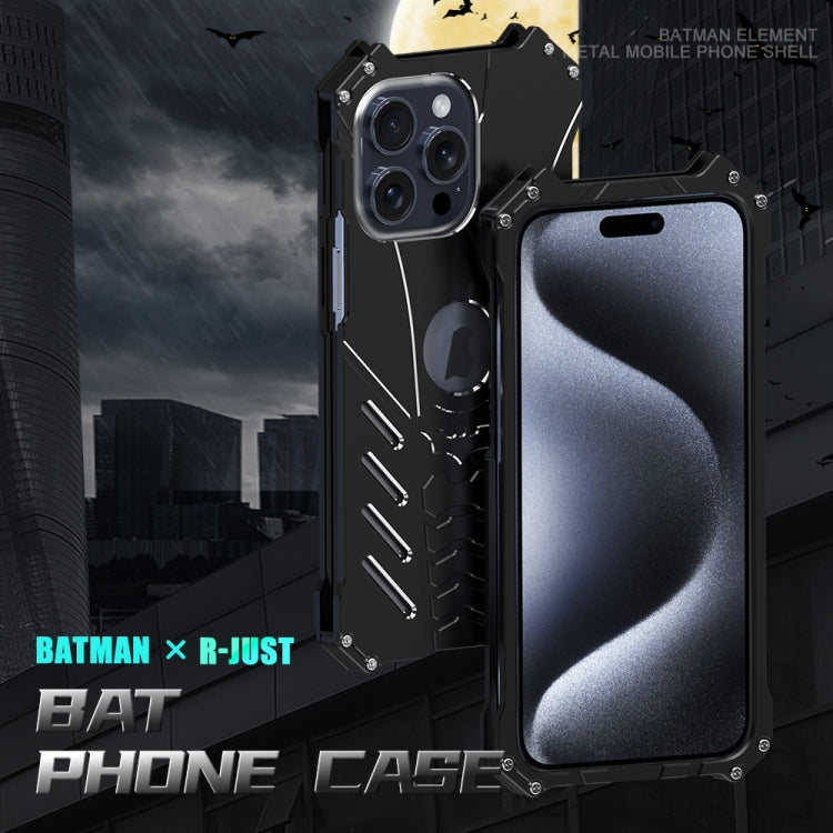 For iPhone 16 R-JUST Batman Hollow Metal Phone Protective Case(Black) - iPhone 16 Cases by R-JUST | Online Shopping South Africa | PMC Jewellery | Buy Now Pay Later Mobicred