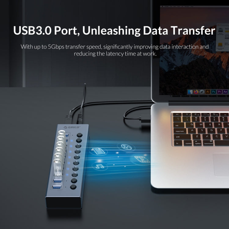 ORICO BT2U3-7AB-GY-BP 7 Ports USB 3.0 HUB with Individual Switches(AU Plug) - USB 3.0 HUB by ORICO | Online Shopping South Africa | PMC Jewellery | Buy Now Pay Later Mobicred