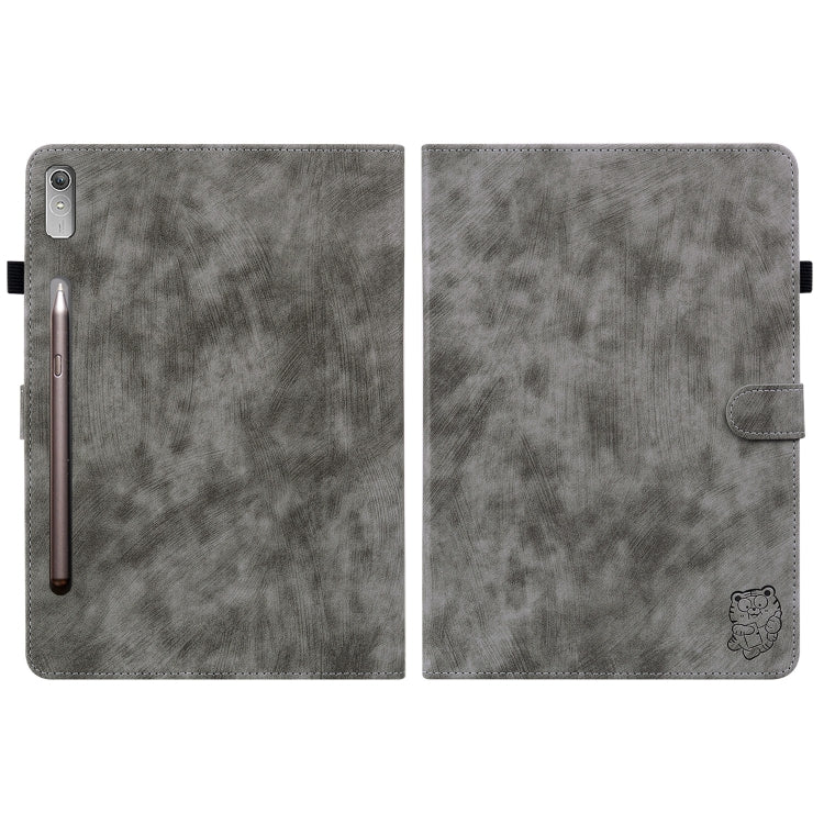For Lenovo Tab P12 Tiger Pattern Flip Leather Tablet Case(Grey) - Lenovo by PMC TechLife | Online Shopping South Africa | PMC TechLife | Buy Now Pay Later Mobicred