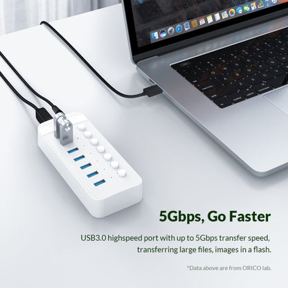 ORICO CT2U3-13AB Plastic Stripes 13 Ports USB 3.0 HUB with Individual Switches, Plug:EU Plug(White) - USB 3.0 HUB by ORICO | Online Shopping South Africa | PMC Jewellery | Buy Now Pay Later Mobicred