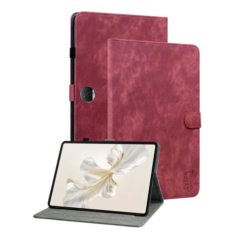 For Honor Pad 9 12.1 Embossed Tiger Pattern Leather Tablet Case(Red) - Honor by PMC TechLife | Online Shopping South Africa | PMC TechLife | Buy Now Pay Later Mobicred