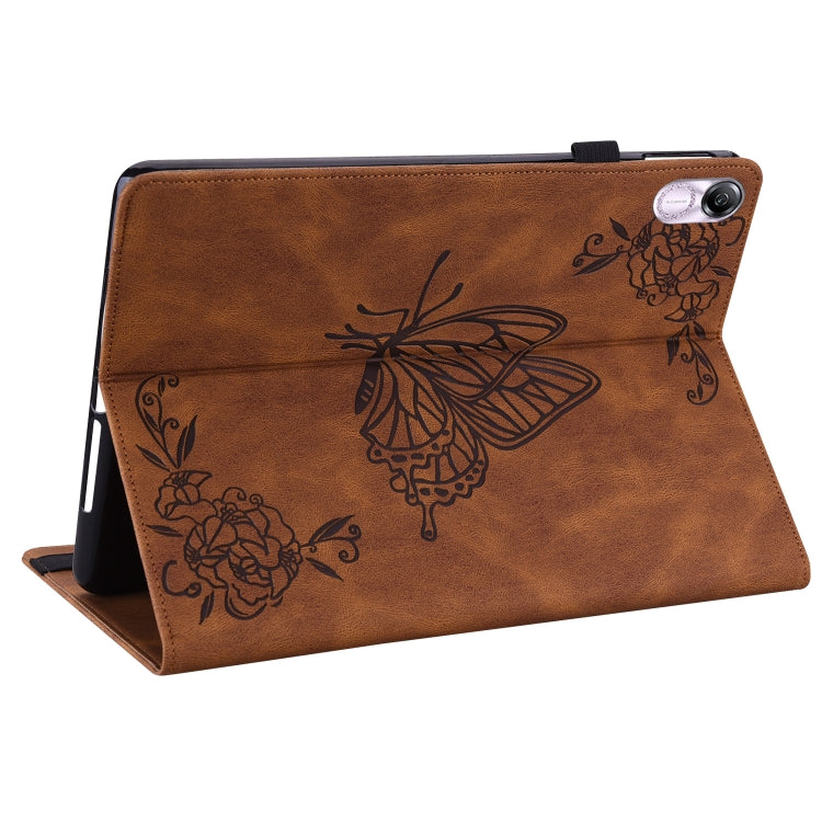 For Honor Pad X8 Pro/X9 Butterfly Flower Embossed Leather Tablet Case(Brown) - Honor by PMC TechLife | Online Shopping South Africa | PMC TechLife | Buy Now Pay Later Mobicred