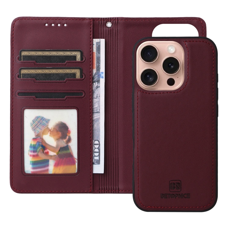 For iPhone 16 Pro Max BETOPNICE BN-005 2 in 1 Detachable Imitate Genuine Leather Phone Case(Wine Red) - iPhone 16 Pro Max Cases by BETOPNICE | Online Shopping South Africa | PMC Jewellery | Buy Now Pay Later Mobicred