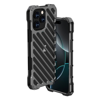 For iPhone 16 Pro Max R-JUST RJ-50 Hollow Breathable Armor Metal Phone Case(Space Grey) - iPhone 16 Pro Max Cases by R-JUST | Online Shopping South Africa | PMC Jewellery | Buy Now Pay Later Mobicred