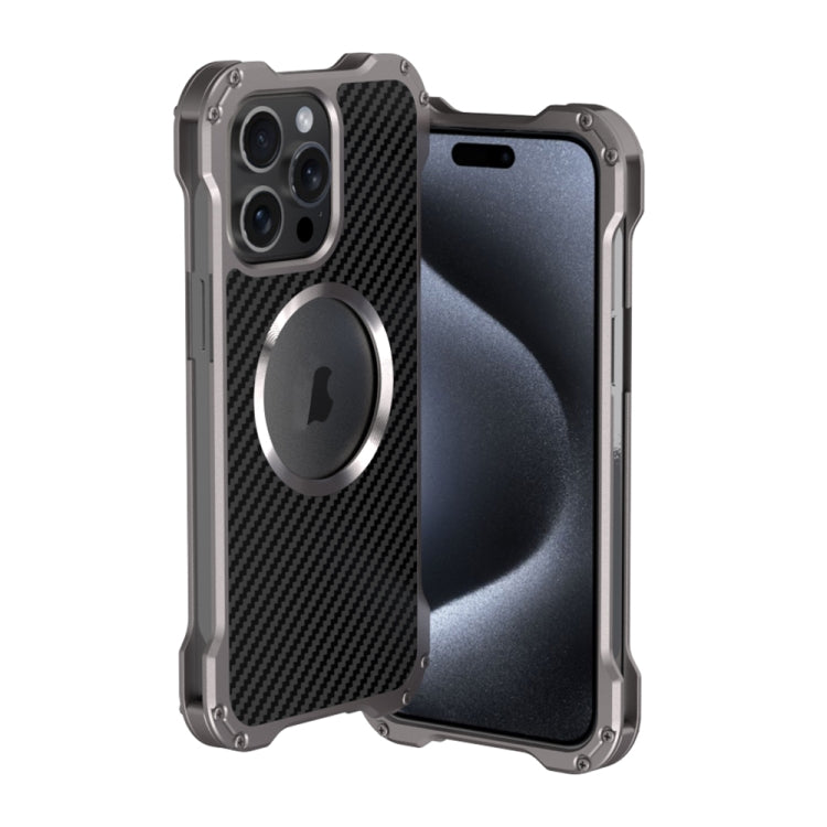 For iPhone 15 Pro Max R-JUST RJ51 Hollow Metal Phone Protective Case(Space Grey) - iPhone 15 Pro Max Cases by R-JUST | Online Shopping South Africa | PMC Jewellery