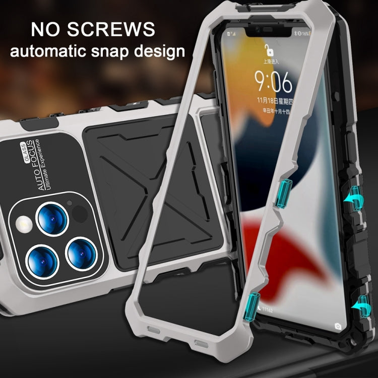 For iPhone 15 Pro Max R-JUST Metal + Silicone + Tempered Glass Life Waterproof Phone Case with Holder(Silver) - iPhone 15 Pro Max Cases by R-JUST | Online Shopping South Africa | PMC Jewellery