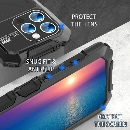 For iPhone 15 Pro R-JUST Metal + Silicone + Tempered Glass Life Waterproof Phone Case with Holder(Black) - iPhone 15 Pro Cases by R-JUST | Online Shopping South Africa | PMC Jewellery