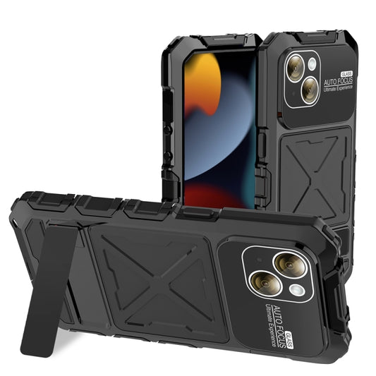 For iPhone 15 Plus R-JUST Metal + Silicone + Tempered Glass Life Waterproof Phone Case with Holder(Black) - iPhone 15 Plus Cases by R-JUST | Online Shopping South Africa | PMC Jewellery