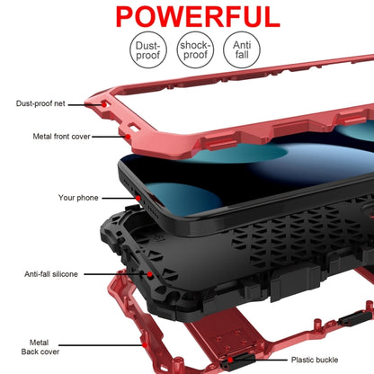 For iPhone 15 R-JUST Metal + Silicone + Tempered Glass Life Waterproof Phone Case with Holder(Red) - iPhone 15 Cases by R-JUST | Online Shopping South Africa | PMC Jewellery | Buy Now Pay Later Mobicred