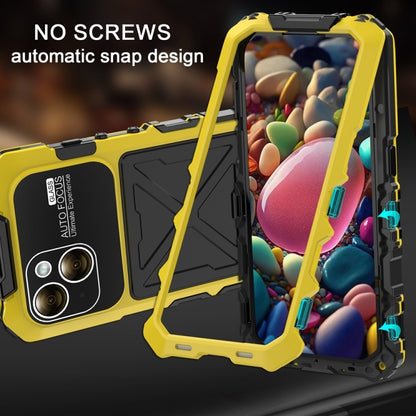 For iPhone 15 R-JUST Metal + Silicone + Tempered Glass Life Waterproof Phone Case with Holder(Yellow) - iPhone 15 Cases by R-JUST | Online Shopping South Africa | PMC Jewellery