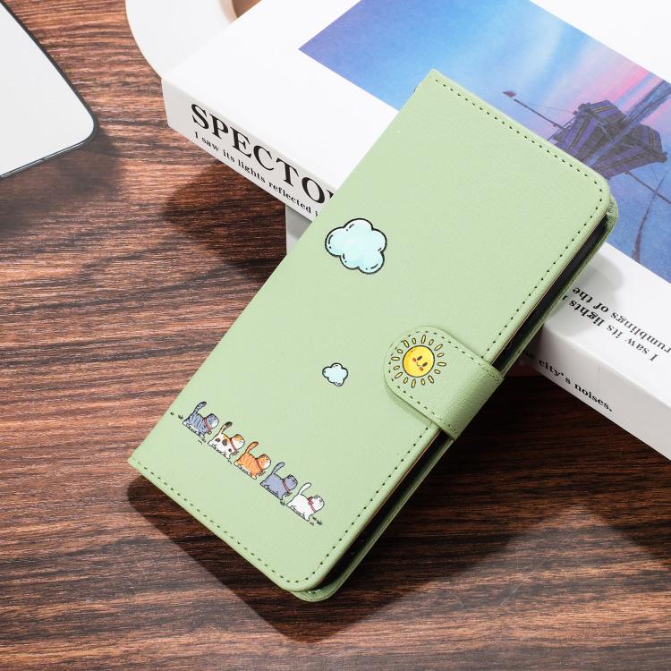For iPhone 16e Cartoon Cats Leather Phone Case(Green) - iPhone 16e Cases by PMC TechLife | Online Shopping South Africa | PMC TechLife | Buy Now Pay Later Mobicred