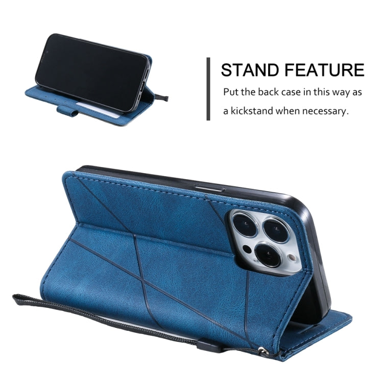 For iPhone 16 Pro Max Skin Feel Splicing Leather Phone Case(Blue) - iPhone 16 Pro Max Cases by PMC TechLife | Online Shopping South Africa | PMC TechLife | Buy Now Pay Later Mobicred