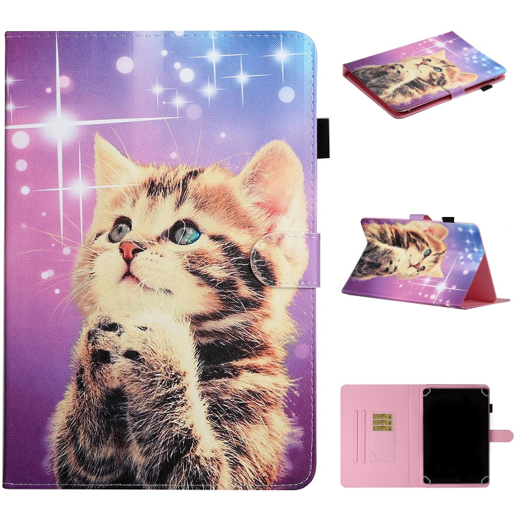 For 8 inch Universal Tablet PC Colored Drawing Pattern Horizontal Flip PU Leather Case with Holder & Card Slot(Starry Cat) - 8 inch by PMC TechLife | Online Shopping South Africa | PMC TechLife | Buy Now Pay Later Mobicred