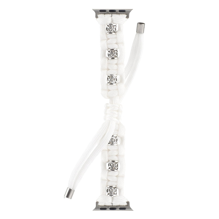 For Apple Watch Ultra 2 49mm Silk Silver Beads Braided Watch Band(White) - Watch Bands by PMC TechLife | Online Shopping South Africa | PMC TechLife