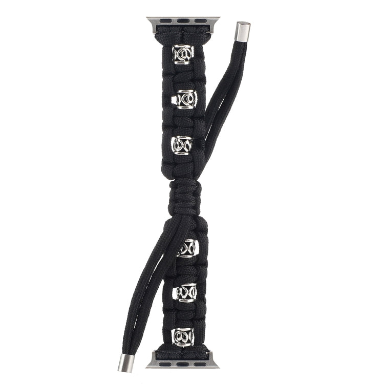 For Apple Watch Ultra 49mm Silk Silver Beads Braided Watch Band(Black) - Watch Bands by PMC Jewellery | Online Shopping South Africa | PMC Jewellery