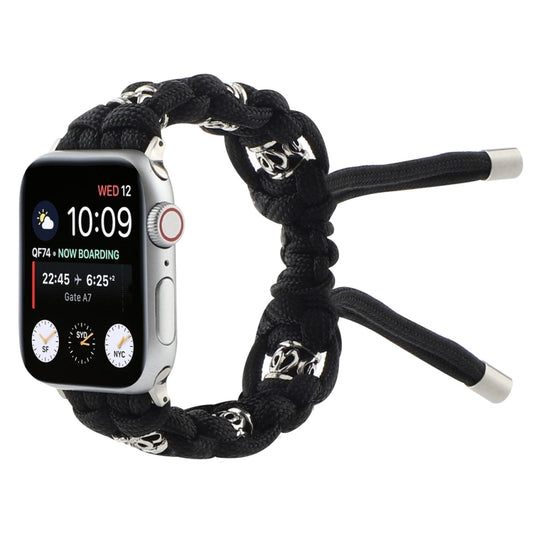 For Apple Watch Series 7 45mm Silk Silver Beads Braided Watch Band(Black) - Watch Bands by PMC Jewellery | Online Shopping South Africa | PMC Jewellery