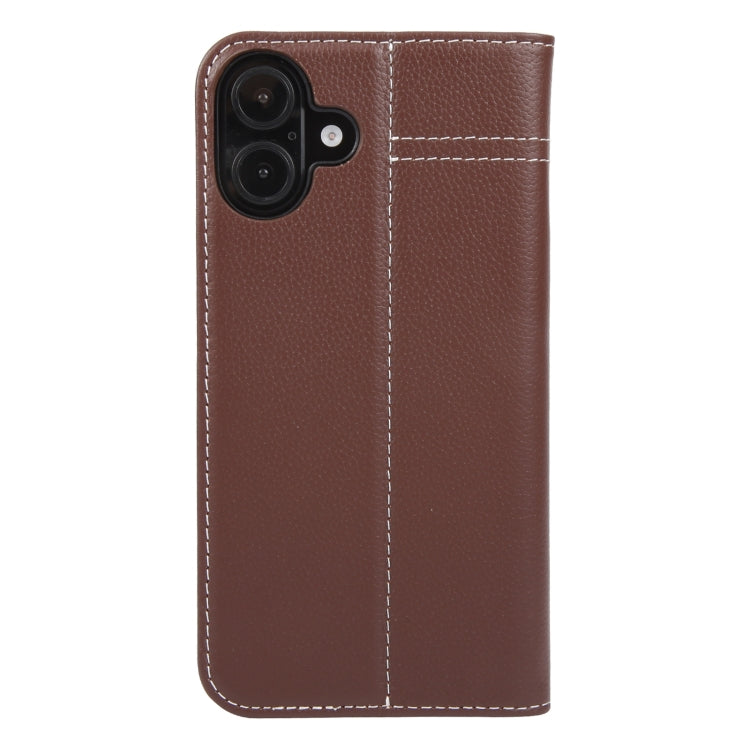 For iPhone 16 Plus GEBEI Top-grain Horizontal Flip Leather Phone Case(Brown) - iPhone 16 Plus Cases by GEBEI | Online Shopping South Africa | PMC Jewellery | Buy Now Pay Later Mobicred