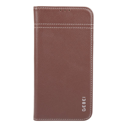 For iPhone 16 Pro GEBEI Top-grain Horizontal Flip Leather Phone Case(Brown) - iPhone 16 Pro Cases by GEBEI | Online Shopping South Africa | PMC Jewellery | Buy Now Pay Later Mobicred