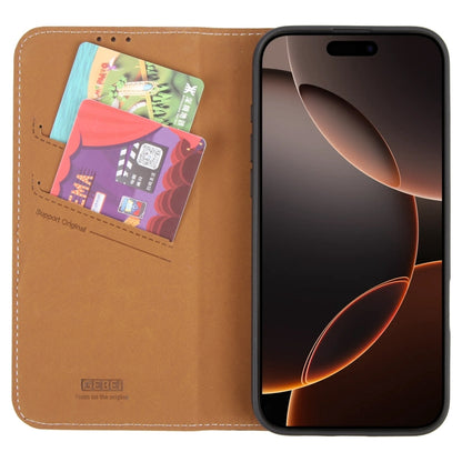 For iPhone 16 Pro GEBEI Top-grain Horizontal Flip Leather Phone Case(Brown) - iPhone 16 Pro Cases by GEBEI | Online Shopping South Africa | PMC Jewellery | Buy Now Pay Later Mobicred