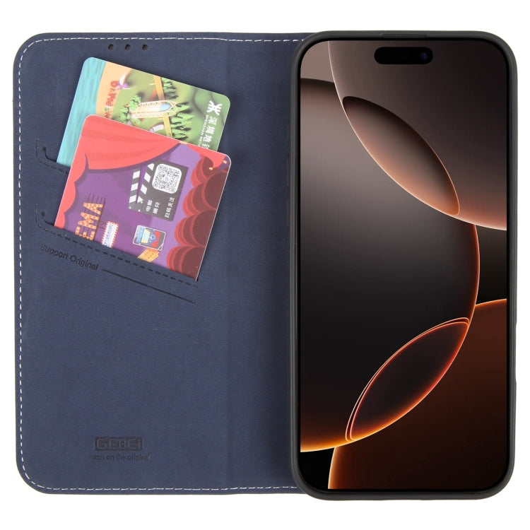 For iPhone 16 Pro Max GEBEI Top-grain Horizontal Flip Leather Phone Case(Blue) - iPhone 16 Pro Max Cases by GEBEI | Online Shopping South Africa | PMC Jewellery | Buy Now Pay Later Mobicred