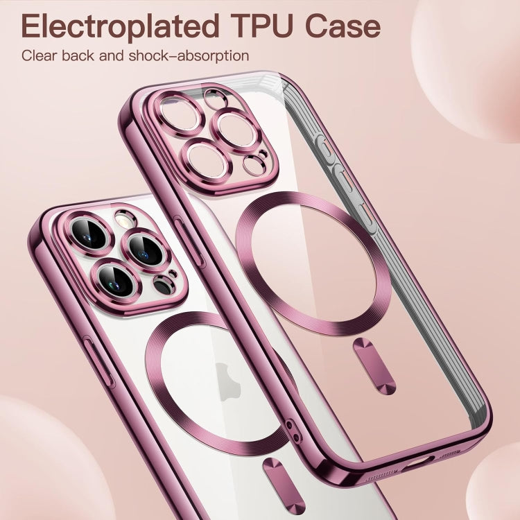 For iPhone 15 Pro Magsafe Magnetic Transparent Electroplated TPU Phone Case(Pink) - iPhone 15 Pro Cases by PMC Jewellery | Online Shopping South Africa | PMC Jewellery