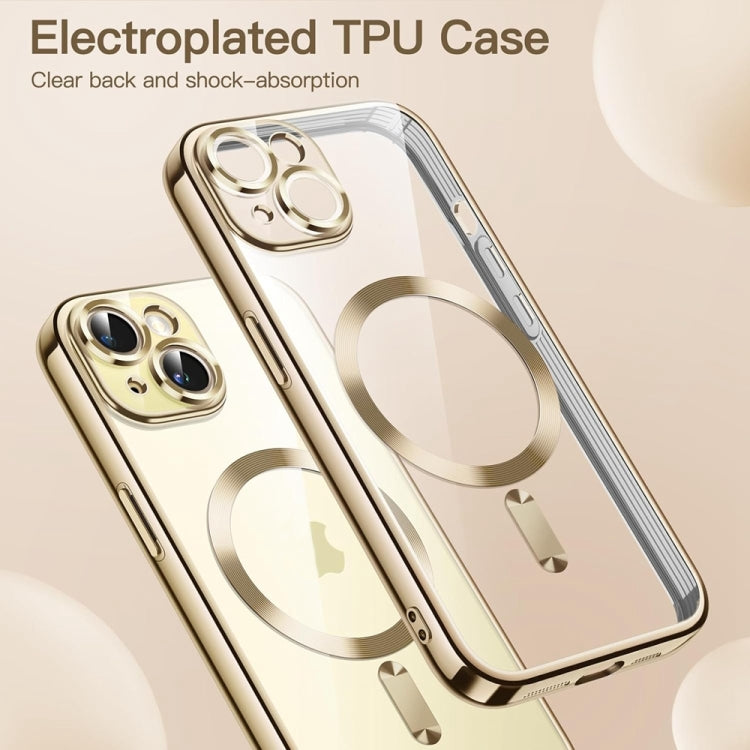 For iPhone 14 Magsafe Magnetic Transparent Electroplated TPU Phone Case(Gold) - iPhone 14 Cases by PMC Jewellery | Online Shopping South Africa | PMC Jewellery