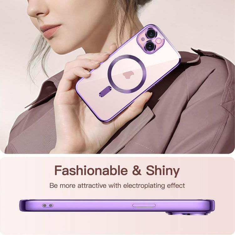 For iPhone 14 Magsafe Magnetic Transparent Electroplated TPU Phone Case(Purple) - iPhone 14 Cases by PMC Jewellery | Online Shopping South Africa | PMC Jewellery