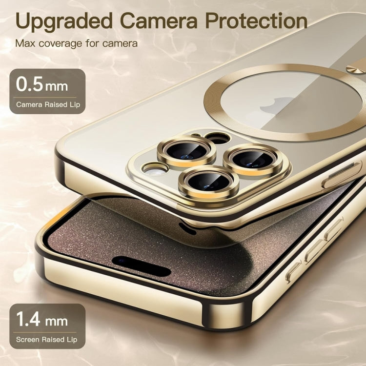 For iPhone 14 Pro Max Magsafe Magnetic Transparent Electroplated TPU Phone Case(Gold) - iPhone 14 Pro Max Cases by PMC Jewellery | Online Shopping South Africa | PMC Jewellery