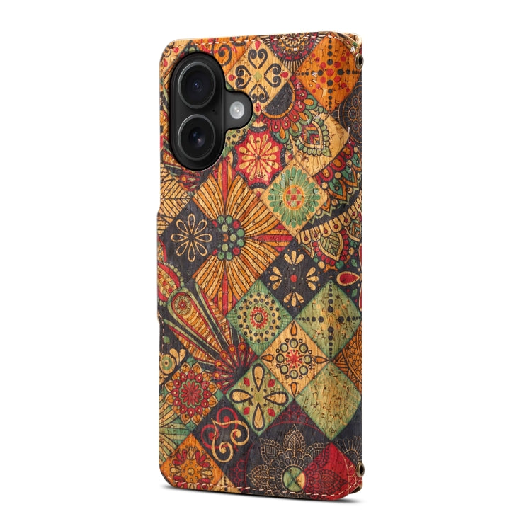 For iPhone 16 Denior Flower Language Series Cork Fabric Oil Edge Leather Phone Case(Autumn) - iPhone 16 Cases by Denior | Online Shopping South Africa | PMC Jewellery | Buy Now Pay Later Mobicred