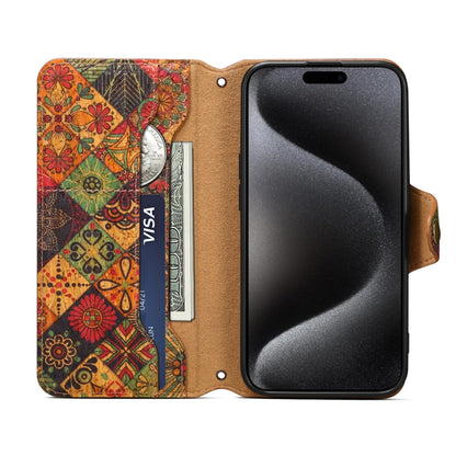 For iPhone 16 Plus Denior Flower Language Series Cork Fabric Oil Edge Leather Phone Case(Autumn) - iPhone 16 Plus Cases by Denior | Online Shopping South Africa | PMC Jewellery | Buy Now Pay Later Mobicred