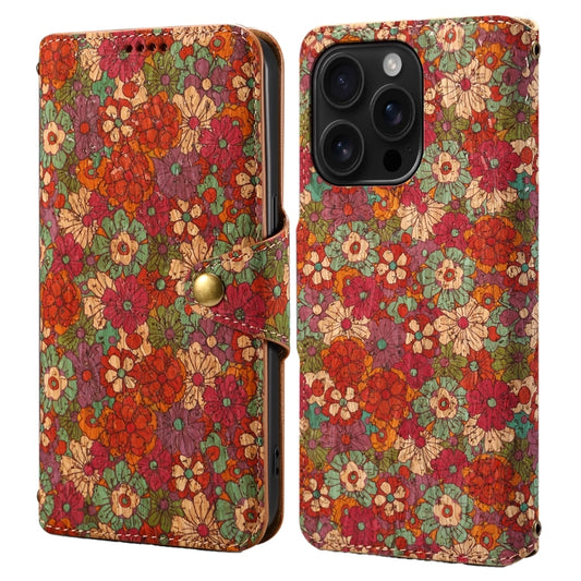 For iPhone 16 Pro Denior Flower Language Series Cork Fabric Oil Edge Leather Phone Case(Summer) - iPhone 16 Pro Cases by Denior | Online Shopping South Africa | PMC Jewellery | Buy Now Pay Later Mobicred