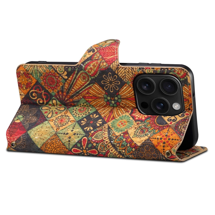 For iPhone 16 Pro Denior Flower Language Series Cork Fabric Oil Edge Leather Phone Case(Autumn) - iPhone 16 Pro Cases by Denior | Online Shopping South Africa | PMC Jewellery | Buy Now Pay Later Mobicred