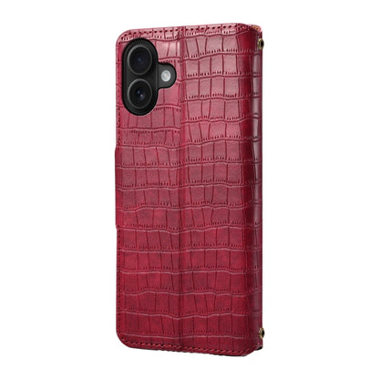 For iPhone 16 Plus Denior Crocodile Texture Oil Edge Leather Phone Case(Rose Red) - iPhone 16 Plus Cases by Denior | Online Shopping South Africa | PMC Jewellery | Buy Now Pay Later Mobicred