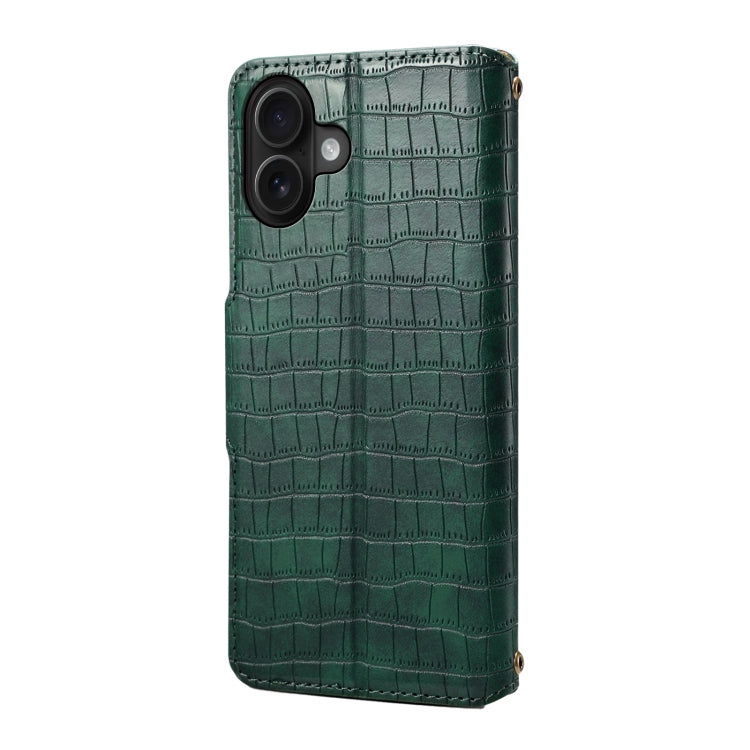 For iPhone 16 Plus Denior Crocodile Texture Oil Edge Leather Phone Case(Green) - iPhone 16 Plus Cases by Denior | Online Shopping South Africa | PMC Jewellery | Buy Now Pay Later Mobicred