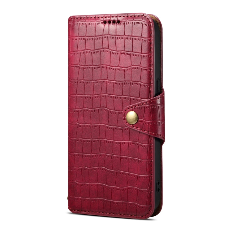 For iPhone 16 Pro Max Denior Crocodile Texture Oil Edge Leather Phone Case(Rose Red) - iPhone 16 Pro Max Cases by Denior | Online Shopping South Africa | PMC Jewellery | Buy Now Pay Later Mobicred