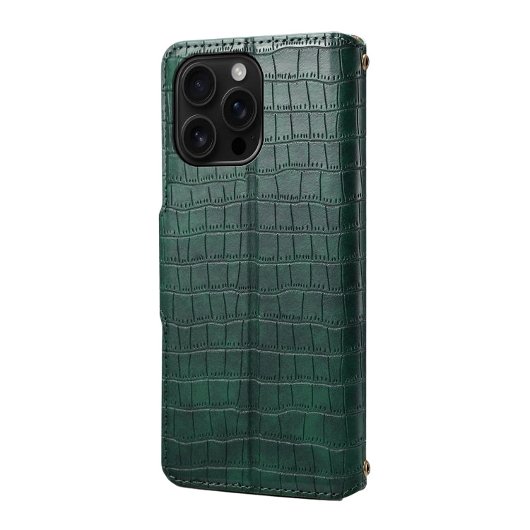 For iPhone 16 Pro Max Denior Crocodile Texture Oil Edge Leather Phone Case(Green) - iPhone 16 Pro Max Cases by Denior | Online Shopping South Africa | PMC Jewellery | Buy Now Pay Later Mobicred