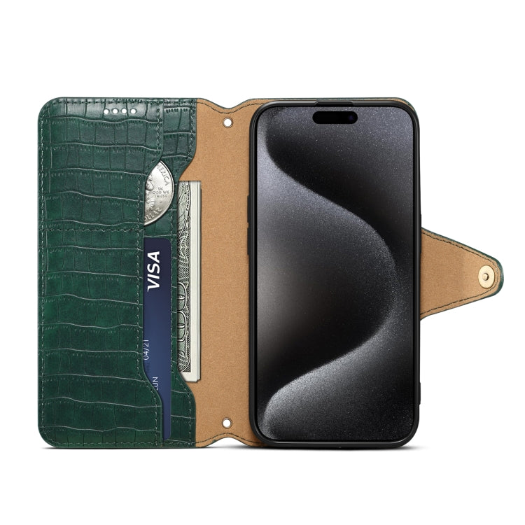 For iPhone 16 Pro Max Denior Crocodile Texture Oil Edge Leather Phone Case(Green) - iPhone 16 Pro Max Cases by Denior | Online Shopping South Africa | PMC Jewellery | Buy Now Pay Later Mobicred