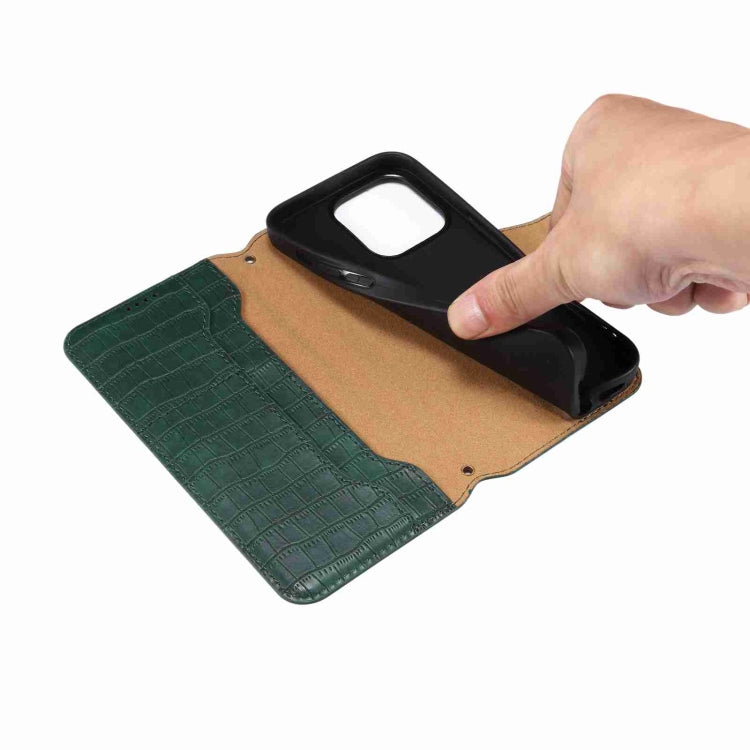 For iPhone 16 Plus Denior Crocodile Texture Oil Edge Leather Phone Case(Green) - free shipping - PMC Jewellery - Order now!