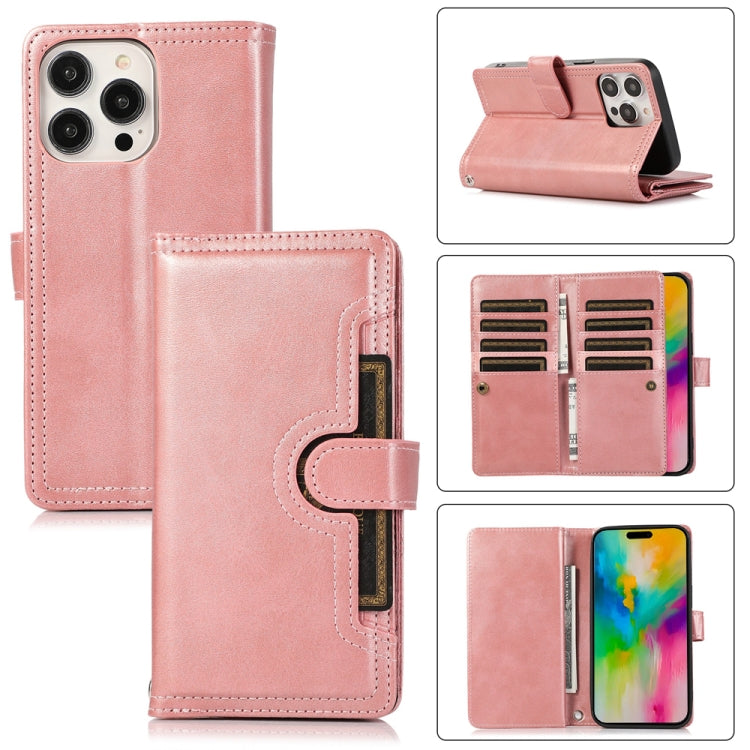 For iPhone 16 Pro Max Wristband Card Slot Leather Phone Case(Rose Gold) - iPhone 16 Pro Max Cases by PMC Jewellery | Online Shopping South Africa | PMC Jewellery | Buy Now Pay Later Mobicred