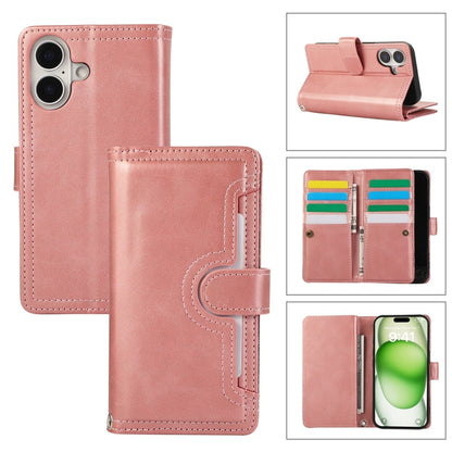 For iPhone 16 Wristband Card Slot Leather Phone Case(Rose Gold) - iPhone 16 Cases by PMC Jewellery | Online Shopping South Africa | PMC Jewellery | Buy Now Pay Later Mobicred